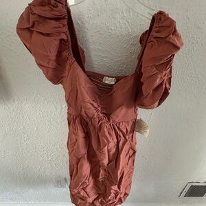 Altar'd State Terracotta Puff Sleeve Dress